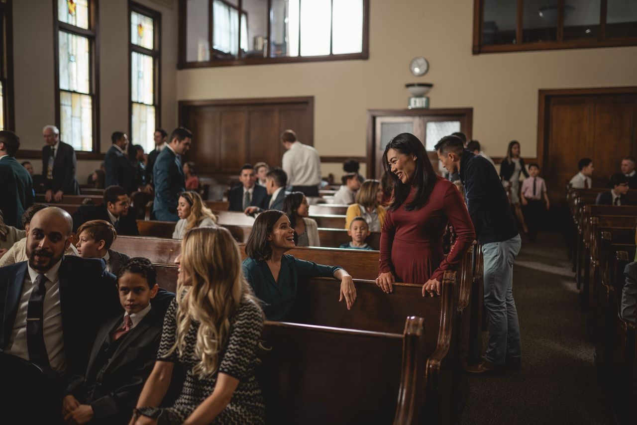 Mingling after the worship service has ended